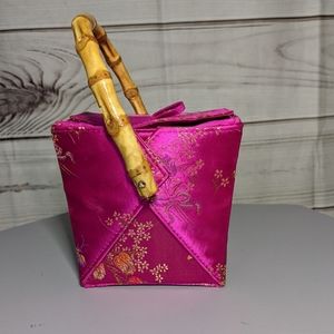 Tozia Fushia takeout purse with bamboo handles